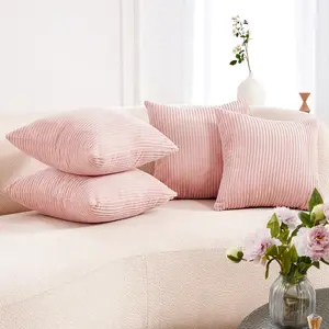 Deconovo Corduroy Pillow Covers Set of 4 | Striped Texture, Invisible Zipper, Ideal for Living Room & Bedroom