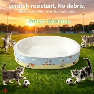 tiktokshopmemorialday FANJUN-AMTECH Classic Premium Cat Scratcher Board, No Paper Scraps, Oval Cartoon Print, Anti-Slip Base, Sturdy Cardboard for Play/Sleep, Safe for Paws Cat Furniture cool cat stuff cat stuff for indoor