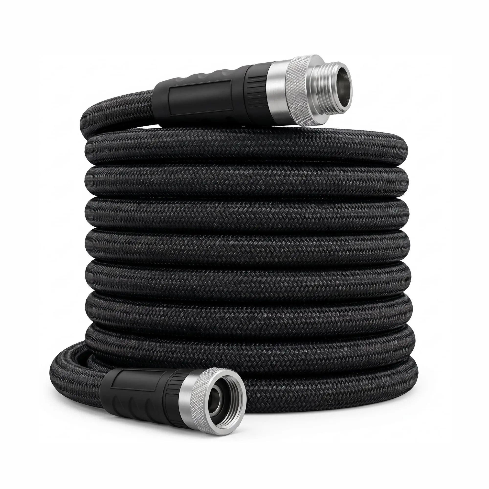 25FT Non-Expandable Garden Hose with TPE Inner Tube, Durable Braided Outer Layer, Anti-Kink Design, Reinforced Aluminum Connectors for Watering, Outdoor Cleaning