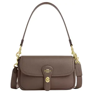 COACH Hadley 24 Medium Shoulder Bag with Detachable Strap and Pebbled Leather in Gold and Dark Gemstone for Women