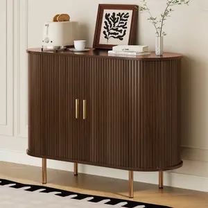 【SummerVibes】DHH 40"/55" Mid-Century Modern Fluted Sideboard Furniture, Curved Buffet Cabinet with Tambour Sliding Doors, Wood Console TV Stand & Coffee Bar for Kitchen Living Room