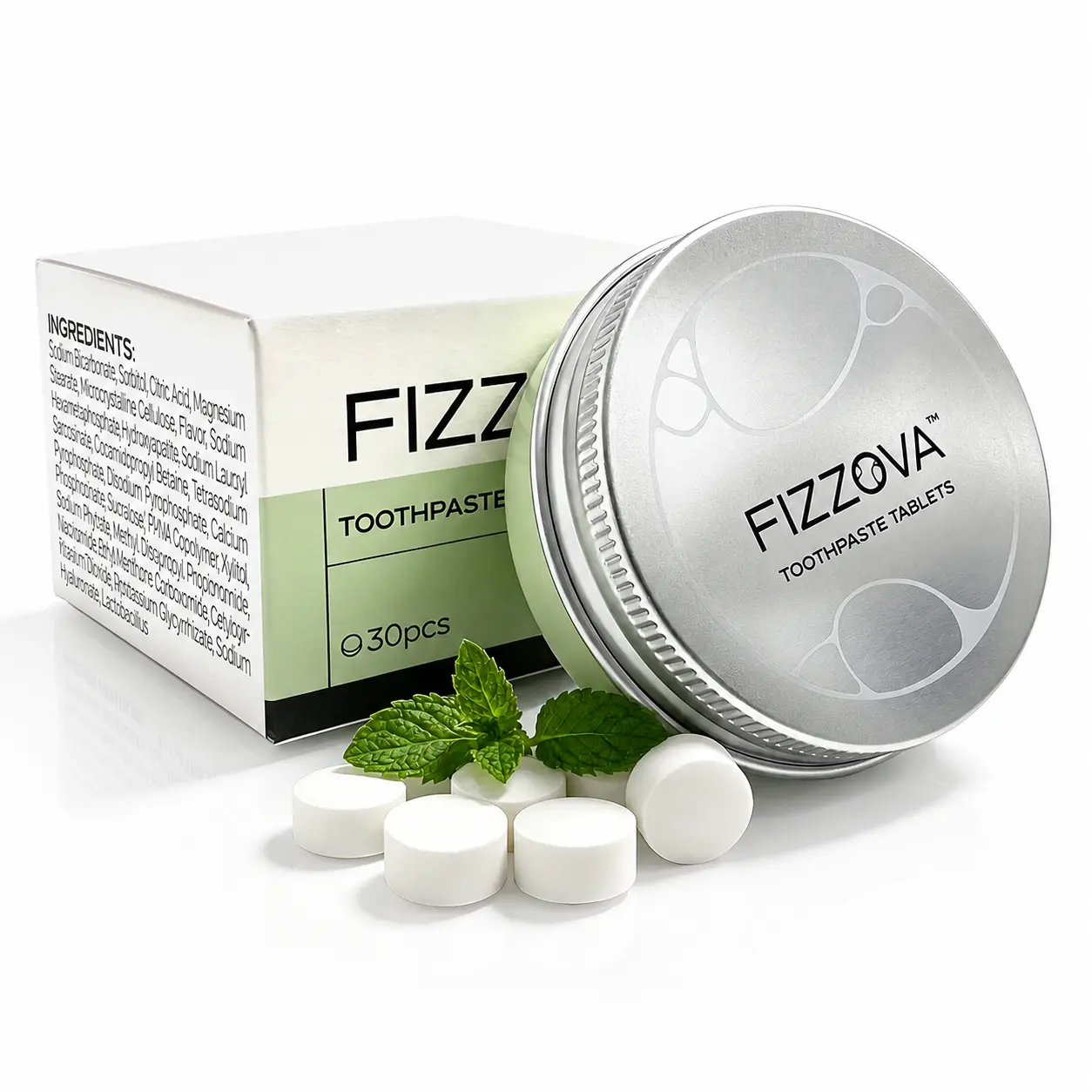 FIZZOVA Oral Toothpaste Tablets, 3s Chew-to-Foam, Whitening, Enamel Repair,travel&outdoor, 90ct(30ct*3)