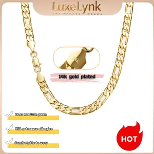 LuxeLynks 2-10MM Men's 14K Gold Necklace Cuban Link Chain For Men's Hip Hop Jewelry Basic Chokers 20/24inch Valentine Birthday Gift Charm Necklace Stack Valentine's Day gift