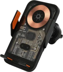 66W Fast Wireless Car Charger - Magnetic Auto-Clamping Phone Mount with Transparent Black Design, Vent Holder for iPhone & Android