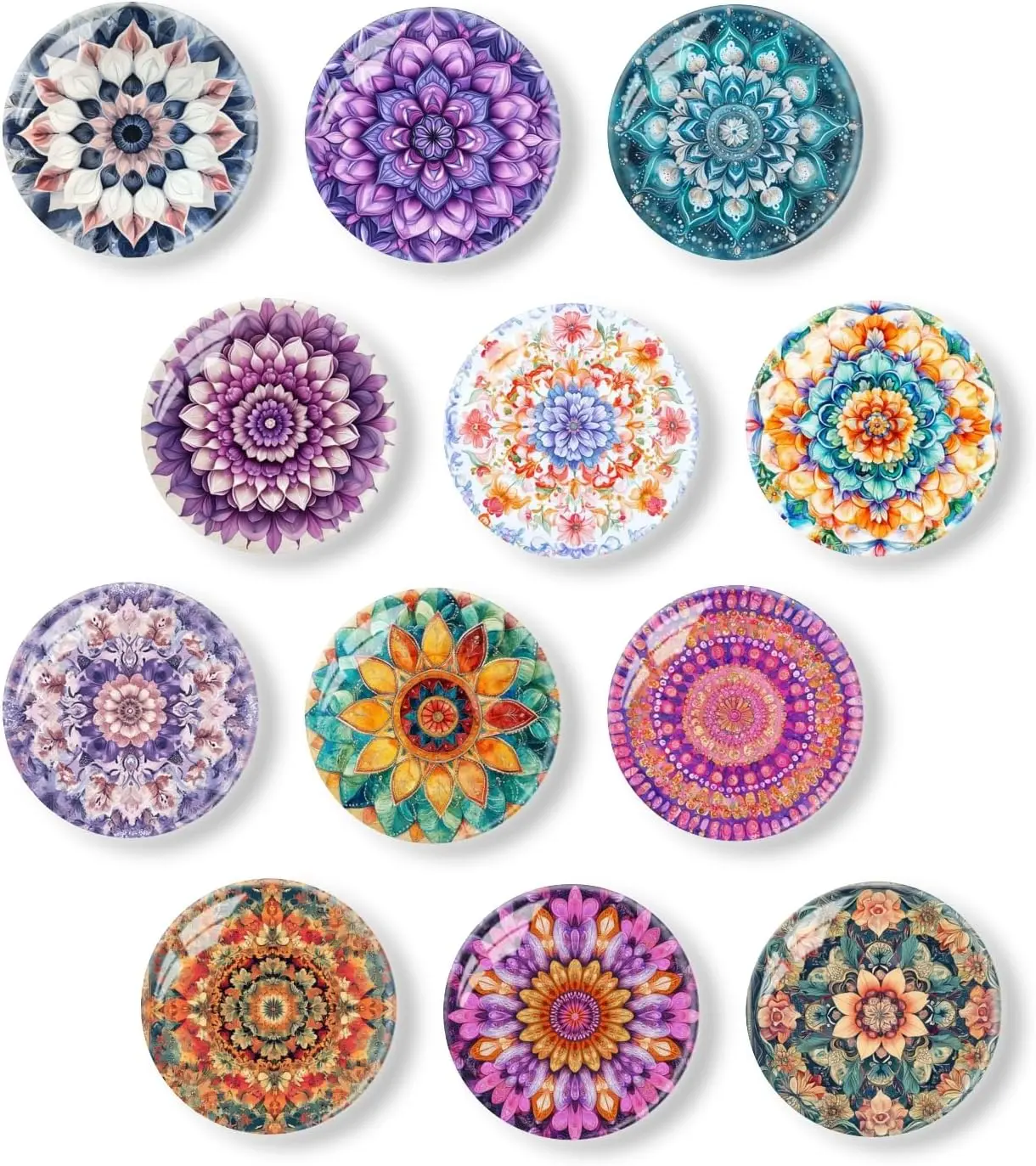12Pcs Refrigerator Magnets Colorful Mandala Patterns Glass Mini Strong Fridge Magnets Aesthetic Magnets for Office,School,Whiteboards,Cabinets-Blue Flower