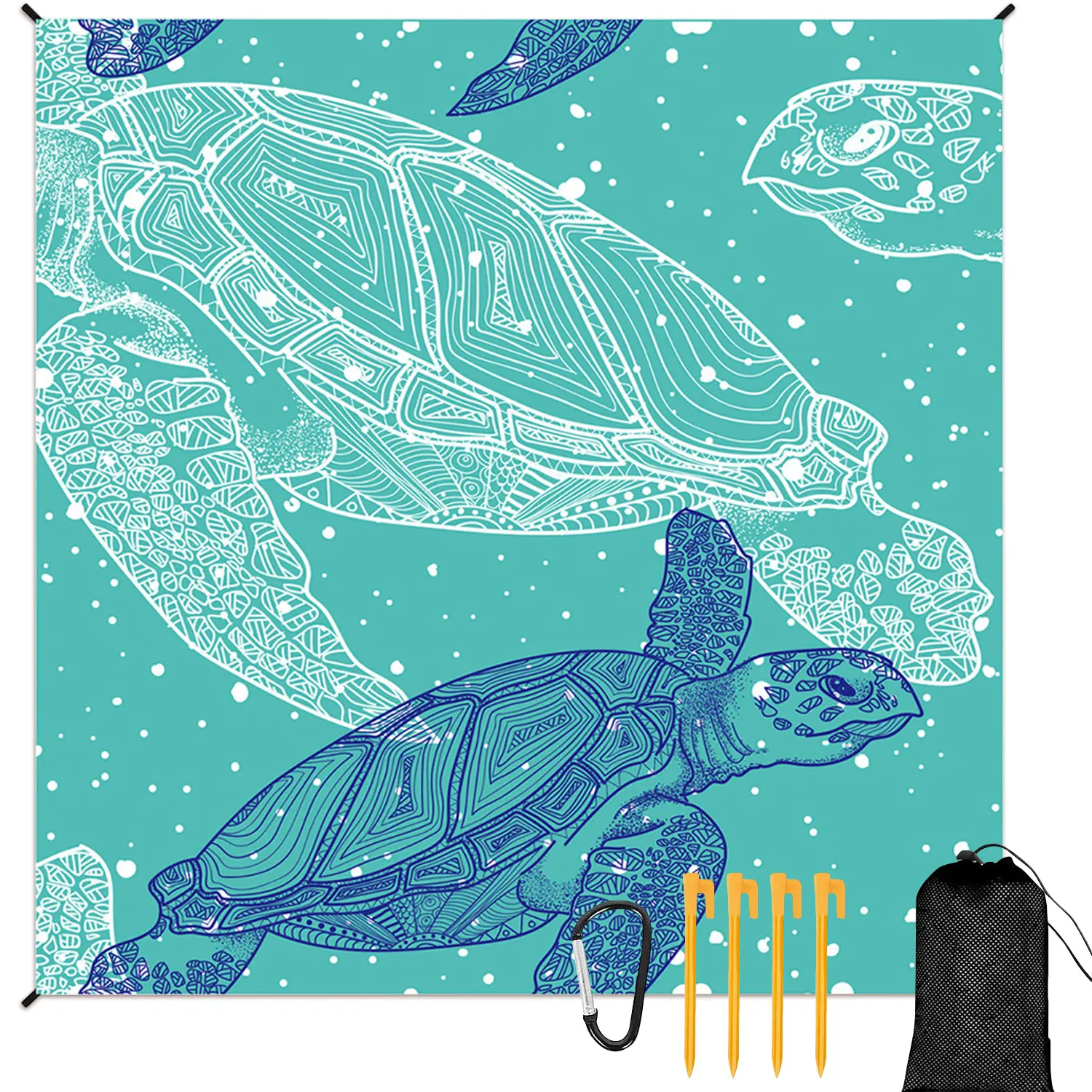 Oversized Waterproof Sandproof Beach Mat - 79"x83" Compact Roll-Up Picnic Blanket, Portable Foldable with Anchor Stakes, Carry Bag, Parachute Nylon for Camping, Hiking, Compact Roll-Up Picnic Blankets, Foldable Waterproof Striped Pattern Picnic Blankets,