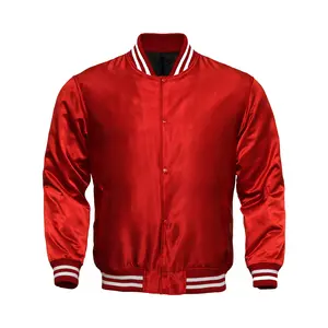 Deckra Men's Original Long-Sleeve Stylish Striped Satin Varsity Coat - Handmade Polyester Pocket Jacket with Buttons, Casual Menswear Top