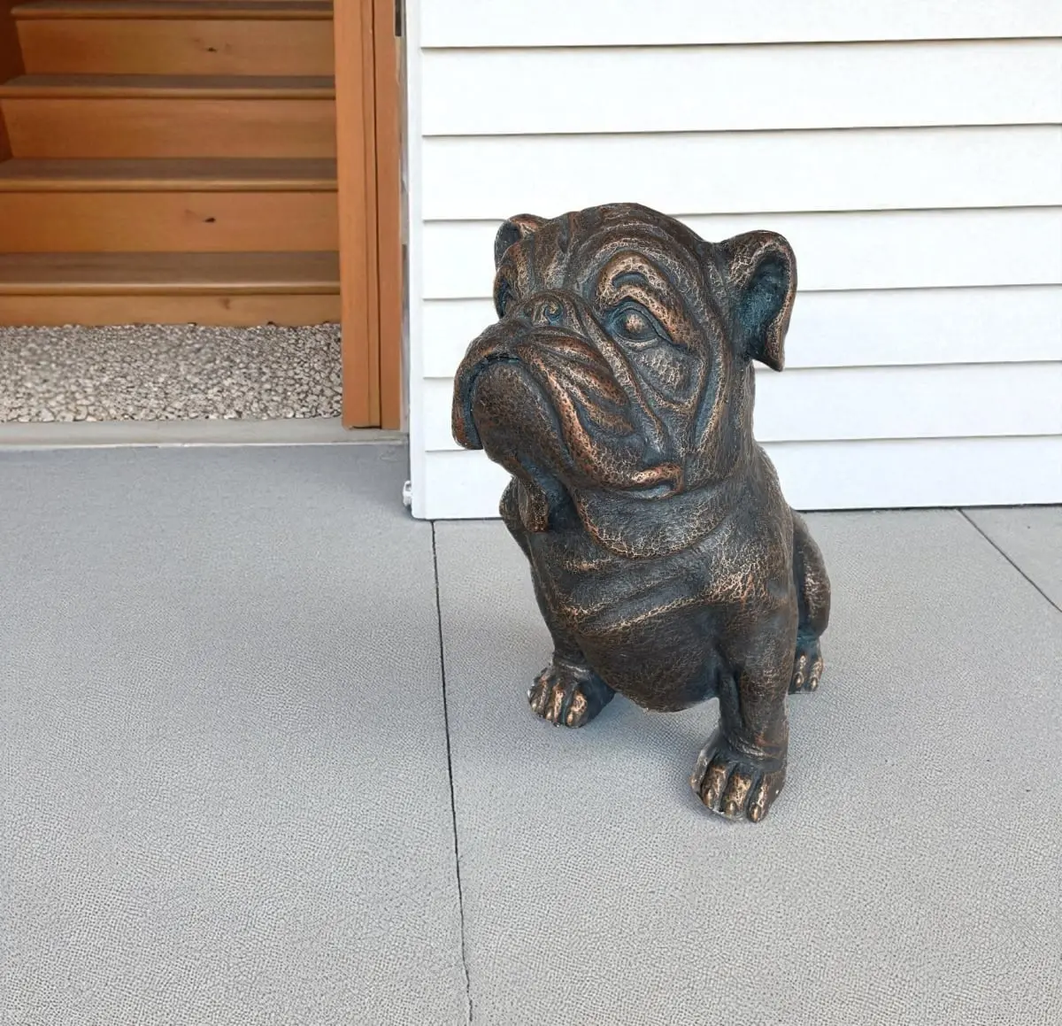 HomeRoots 523599 Antiqued Bronze Handmade Bulldog Garden Statue - 16 in. Hollow Lightweight Weatherproof Handmade Craft, Easy Repositioning Rustic Transitional Yard Art Animal Decor, Beautifully Crafted Indoor-Outdoor Gift
