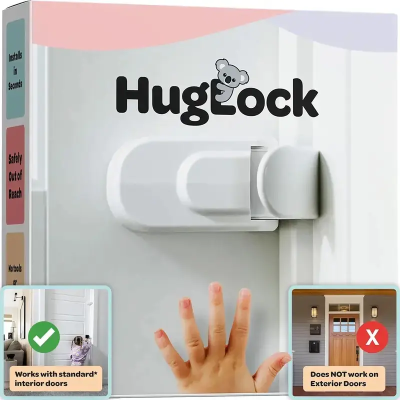 HugLock - For Interior Doors Only, DOES NOT work on exterior doors - The Snap-On Door Lock Kids Can't Reach or Defeat - No Tools or Adhesives Required - Works With Door Knob, Lever or Handle ( 2026 )