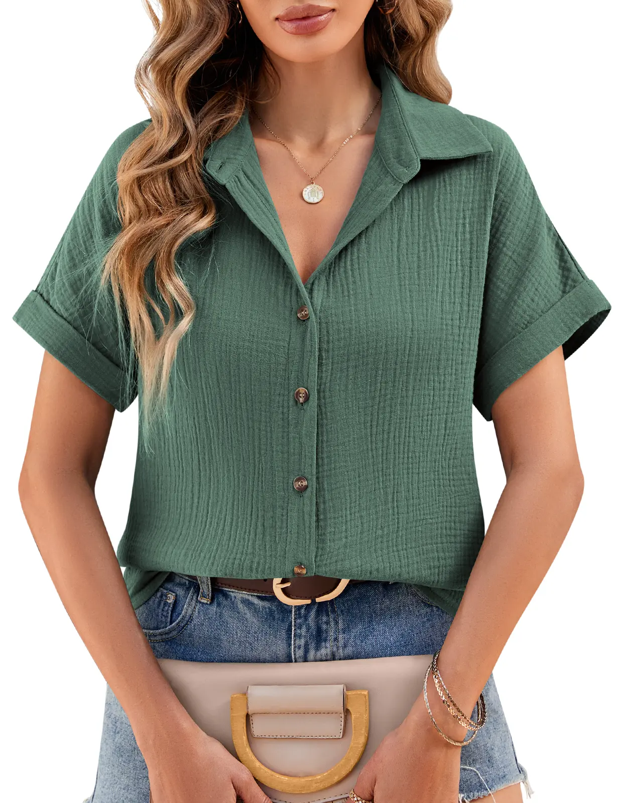 HEEKPEK Muslin Blouse Women's Summer Linen Blouse V-Neck Shirt Blouse Elegant Tops Short Sleeve 100% Cotton Button-Down Lapel Collar Blouses Tunic Shirt #DealsForYouDays #SummerWins