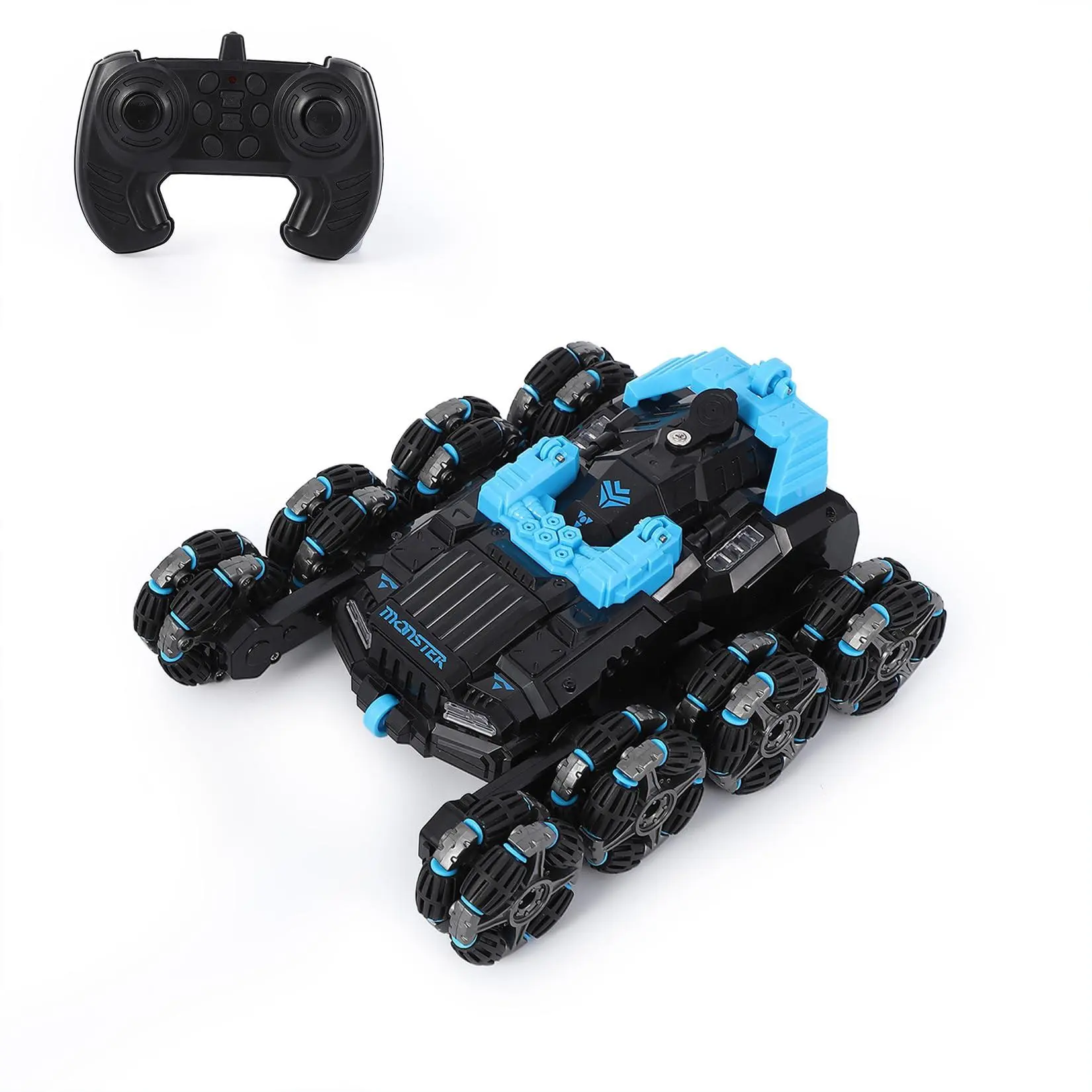 Gaomon 8WD Robust RC Offroad Car for Children - Remote Controlled Vehicle with 360° Rotation, Double-Sided Driving, Climbing Function, Lights, Music, Blue