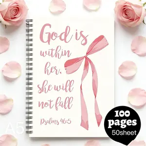 Inspiring Bible Verse Spiral Notebook, Psalm 46:5 Design, Ribbon Decor, Christian Journal, Gratitude Journals, Women's Art Gift, Bible Study Supplies