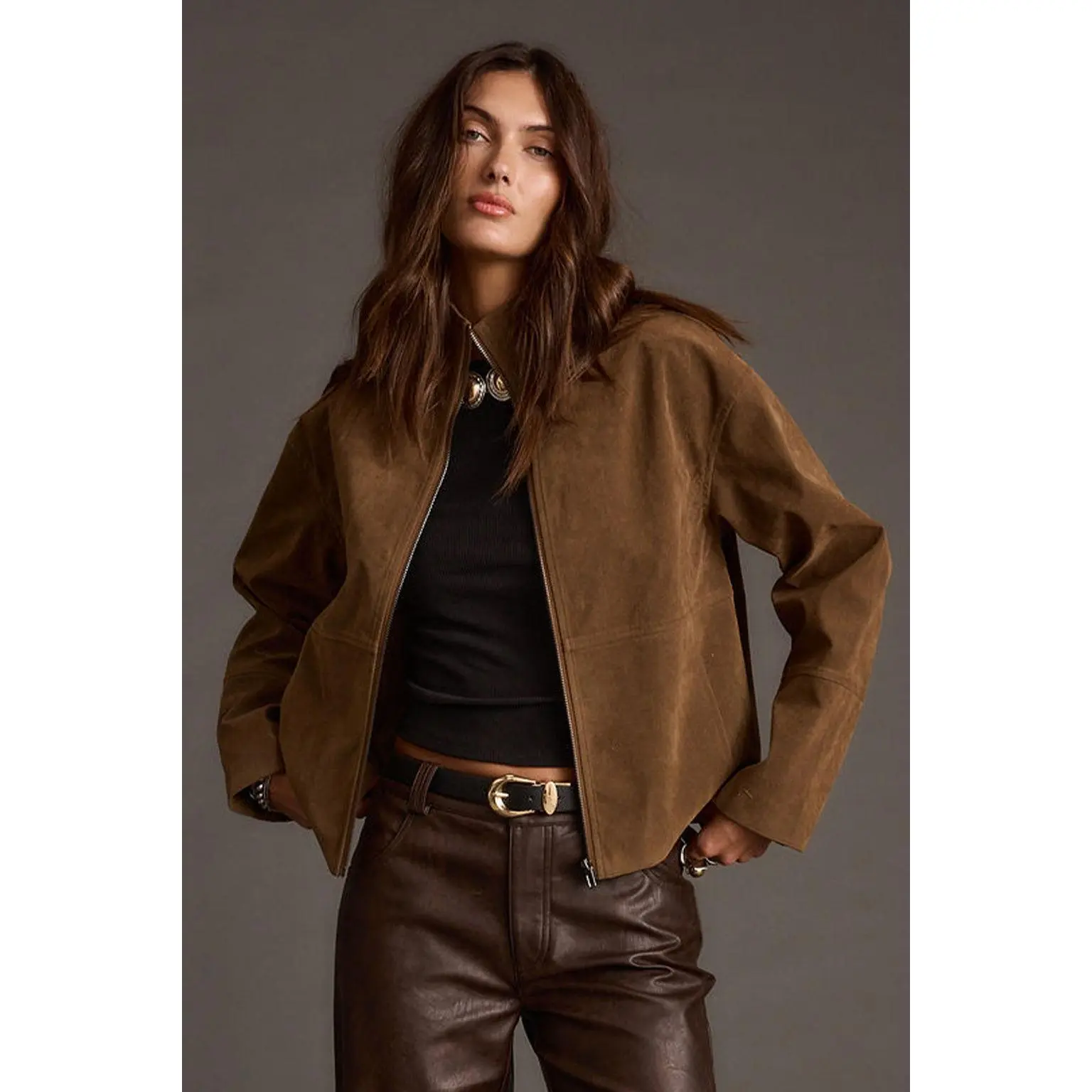 Sienna Brown Vegan Suede Jacket