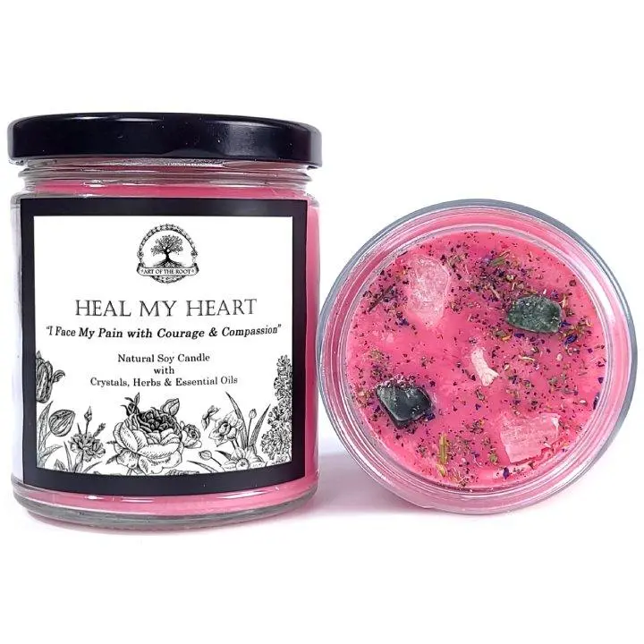 Heal My Heart Soy Affirmation Candle With Crystals for Letting Go, Grief & Loss | Art Of The Root