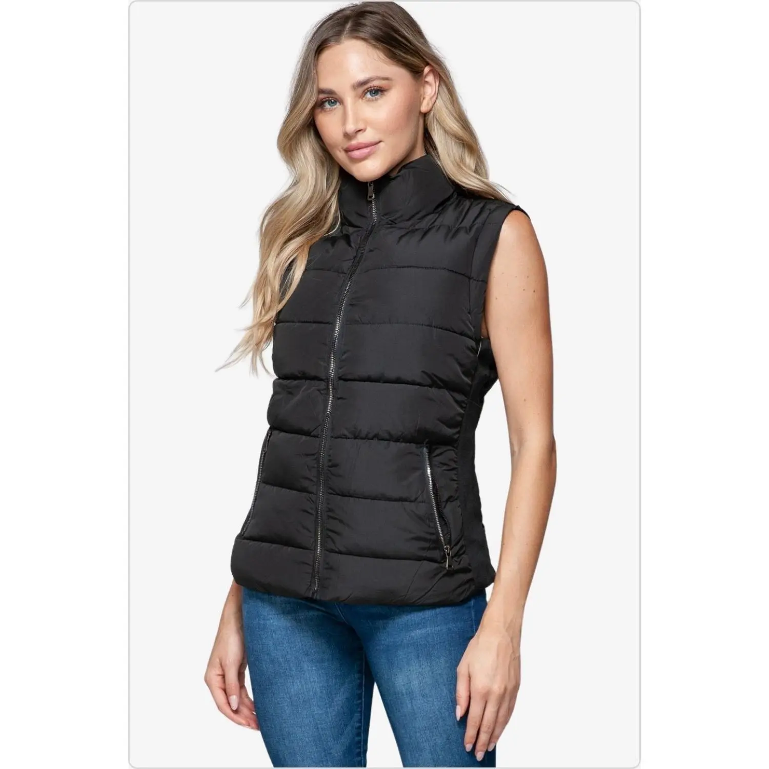Women's Black Zip-Up Turtleneck Vest