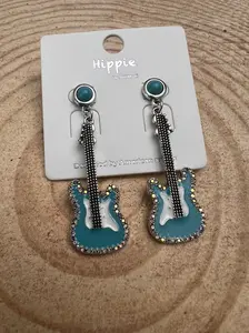 Western Turquoise Guitar Dangle Earrings - 2 inch drop