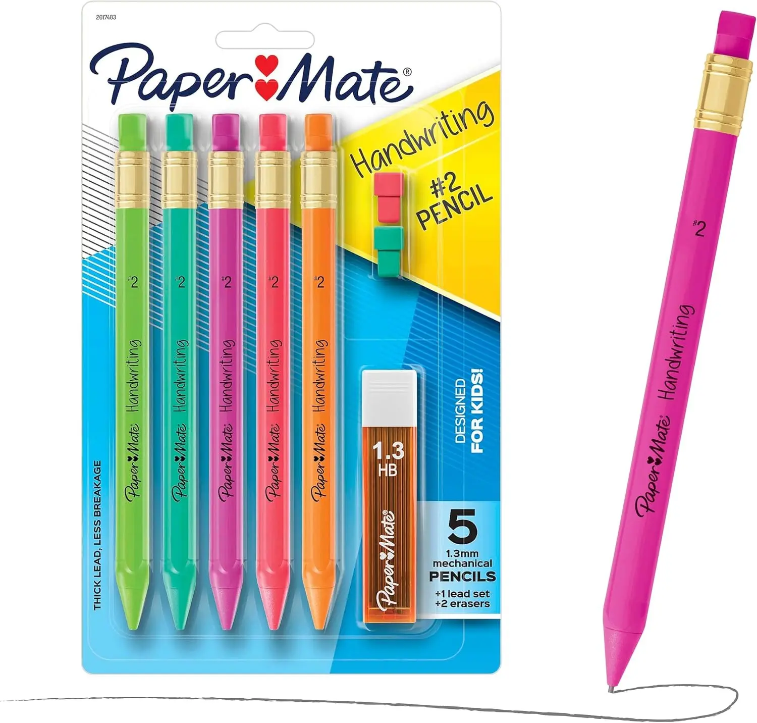 Triangular Mechanical Pencils for Kids, 1.3mm Thick Lead Handwriting Pencils with Refills Erasers for Kindergarten Toddler