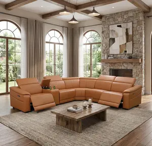 Power Recliner Sectional Couch, Breathing Leather Living Room Furniture Set, Reclining Corner Sectional Sofa with Storage Console/Cup Holders for Home/Office
