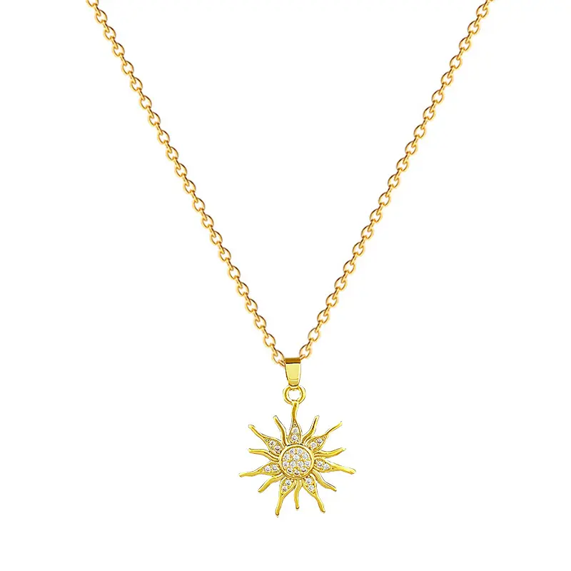 Spanish Chain 20 Inch Long with Sun Pendant Gold Plated Hip Hop Jewelry for Men and Women
