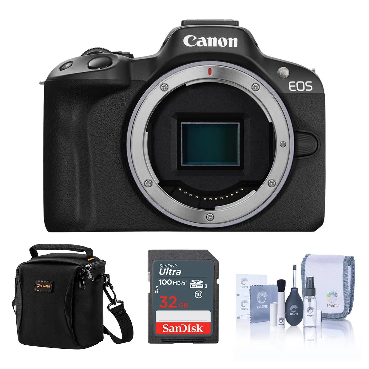Canon EOS R50 Mirrorless Camera, Black Bundle with 32GB SD Card, Shoulder Bag, Cleaning Kit