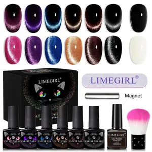 Cat Eye Design Gel Nail Polish, 10pcs/set 6 Colors Glitter Reflective Nail Polish with Nail File & Nail Brush, Nail Art & Nail Polish for Home Nail Salon Manicure
