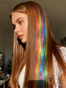 22 Inch Clip in Hair Tinsel, 6 Pcs of Pack, Glitter Tinsel Synthetic Hair Extensions Party Dazzle Colorful Hair Accessories Strands Kit for Women Girls Kids.