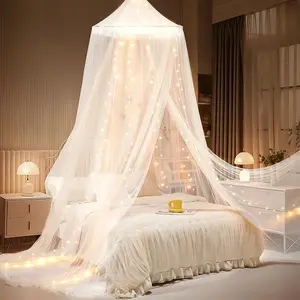 Bed Canopy with Lights, Bed Canopy for Girls Princess with Luminous Stars, Canopy Bed Curtains for Twin Size Bed, Baby Kids Adult Indoor Decor Bedroom Reading Nook Outdoor Camping, White