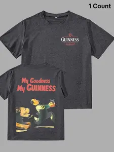 Men's Regular Fit Guinness Casual Letters Print Round Neck Tee, Street Fashion Casual Short Sleeve T-Shirt for Daily Wear, Men's Summer Clothes, Top