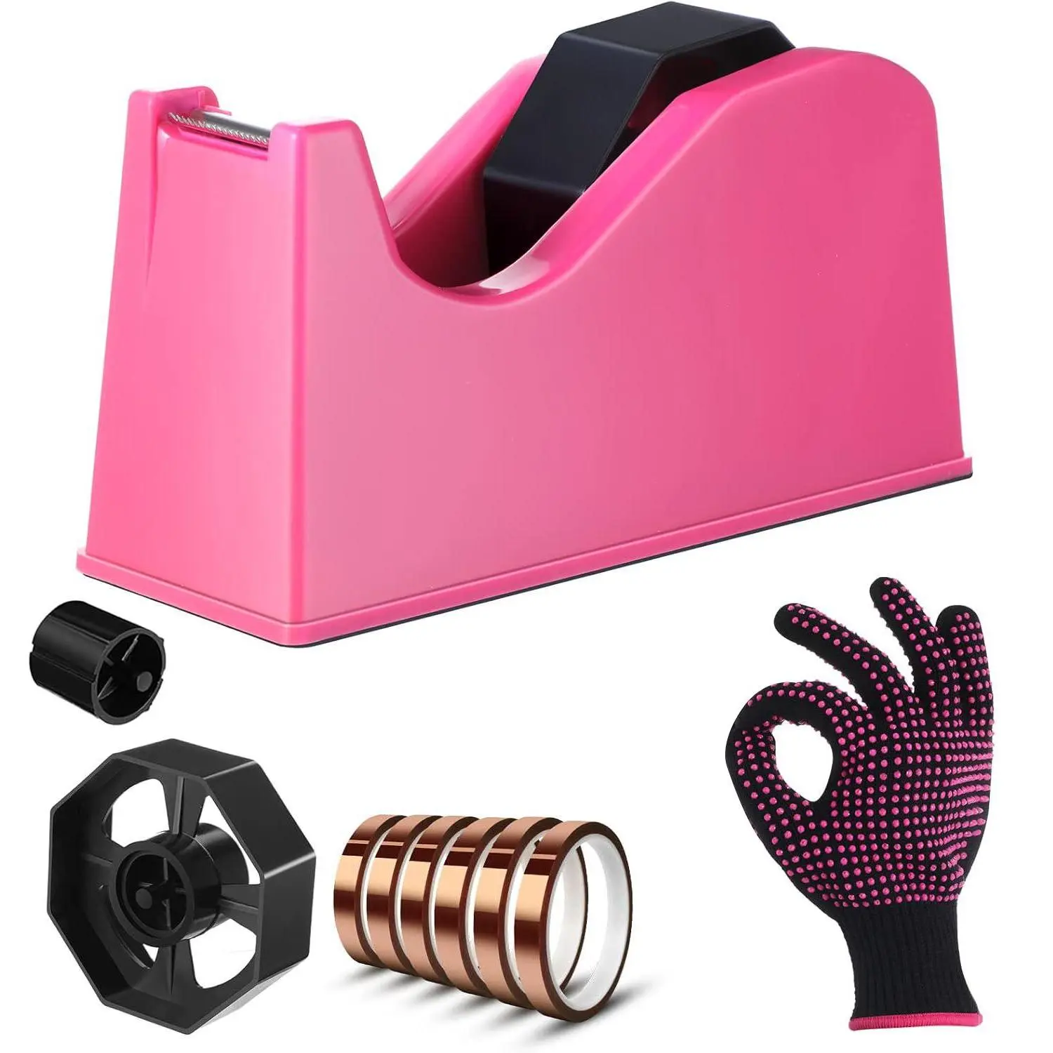 Heat Tape Dispenser Set, Sublimation Tape Dispenser 1 Pcs Heat Resistant Gloves with Silicone Bumps 6 Pcs Heat Tape for Sublimation Nonskid Base Weighted Desktop for Office Home Makeup