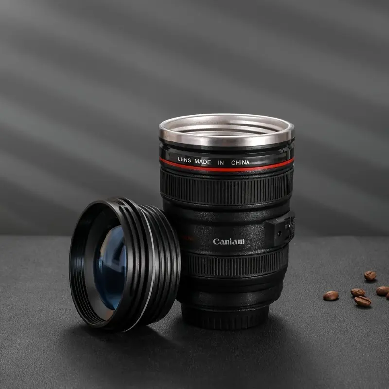 1pc Stainless Steel Camera Lens Coffee Mug with Leak-Proof Lid - Perfect Gift for Photographers
