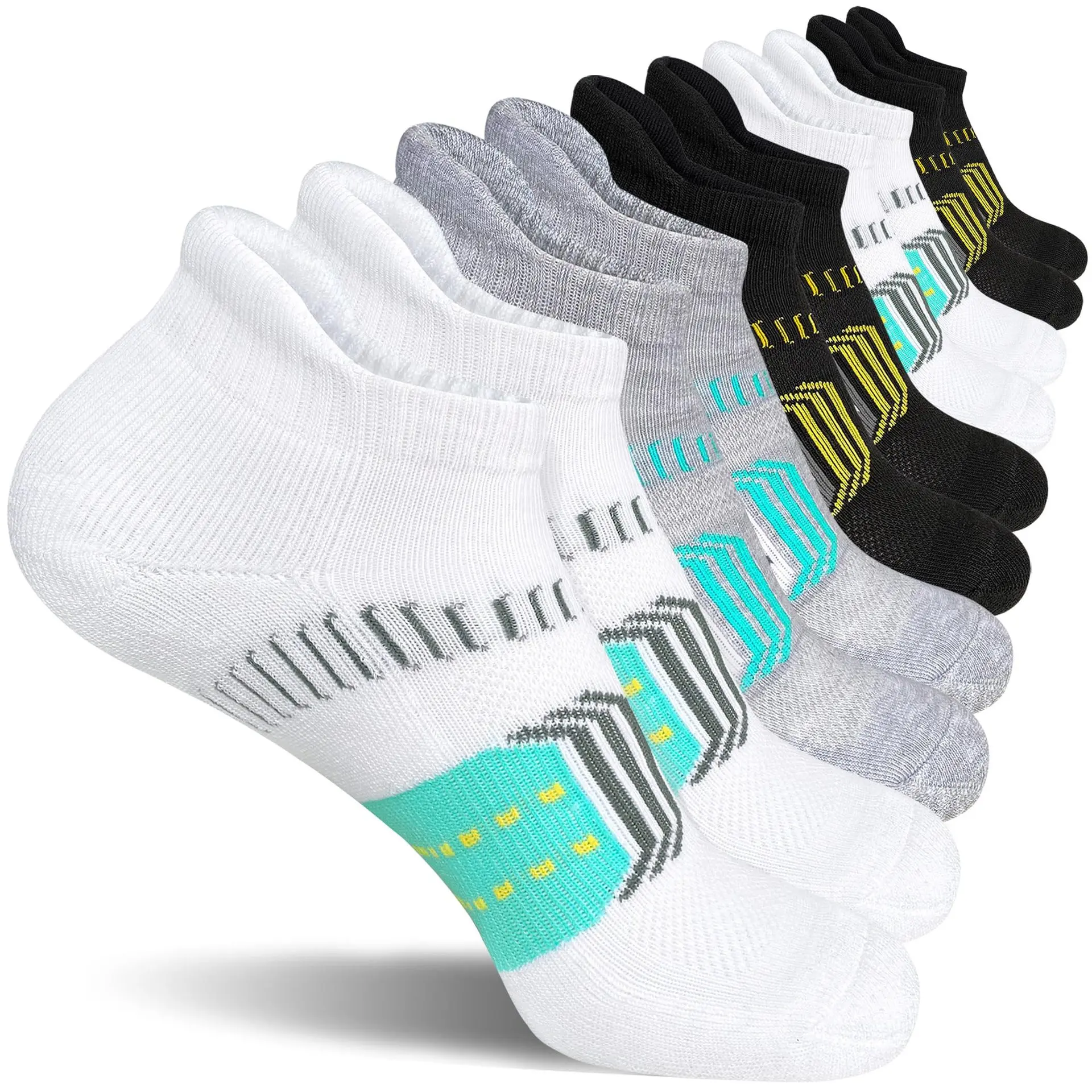 5/10 Pairs Men Soft Athletic Ankle Socks, Sweat Absorbing Moisture Wicking Sports Socks, Cushioned Support Breathable Compression Crew Socks for Workout Running Outdoor Travel Everyday Use