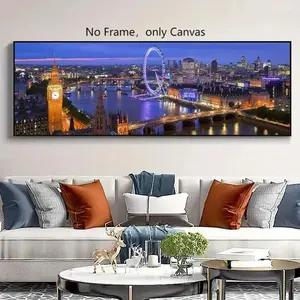London City Night View Pattern Unframed Painting, Canvas Wall Art, Wall Decor for Home Living Room Bedroom Office, Ornaments