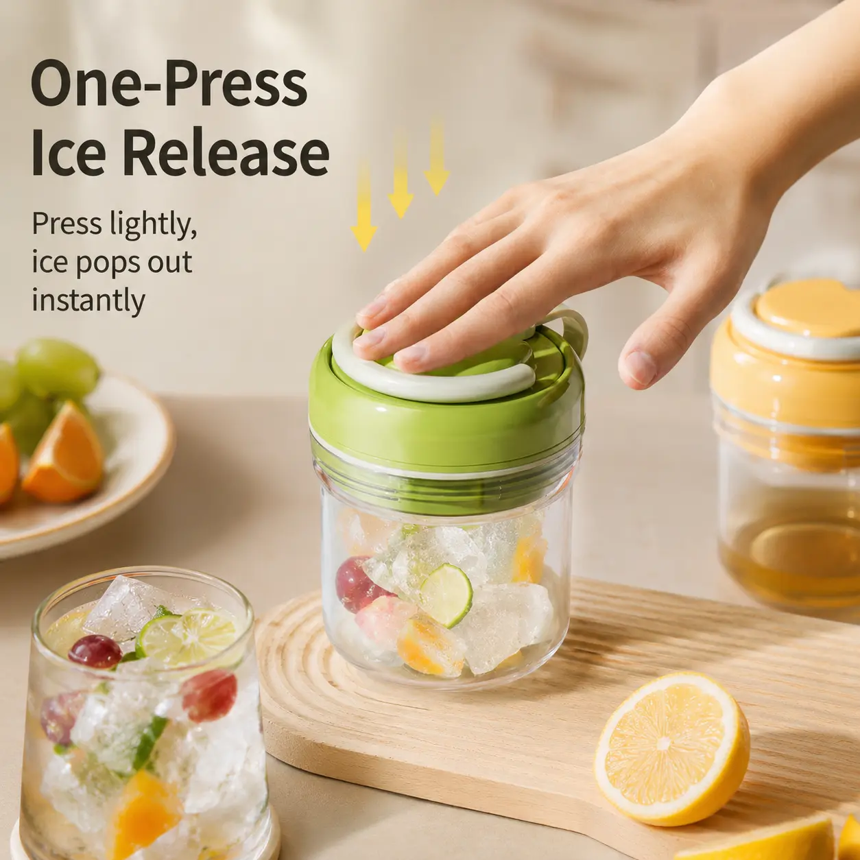 3-in-1 Ice Tray Water Bottle - 1 Count, 1-Touch Ice Release, Leakproof Sealed Design, Carry Handle, Straw for Home & Outdoor Daily Use