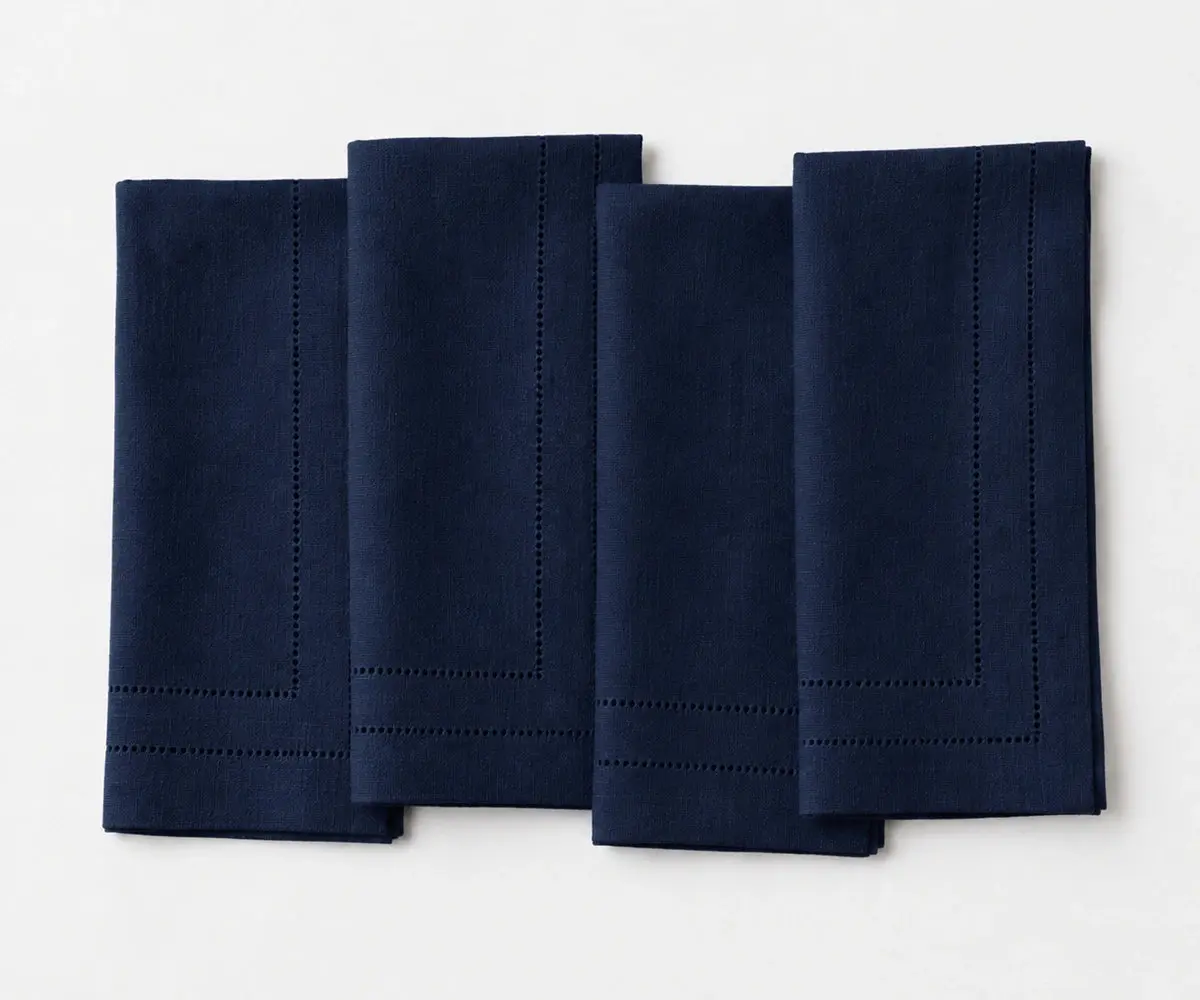 Double Hemstitch Linen Napkin - Navy Blue
