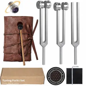 Resonance Tuning Forks for Healing Set - Weighted & Unweighted Tuning Fork Set Including 128Hz, 256Hz, 512HZ & Hockey Puck Activator - Chakra Sound Therapy Instruments Aluminium Aluminum