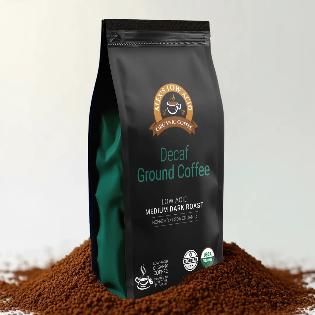Alex's Low-Acid Organic Coffee™ - Decaf Fresh Ground (12oz)