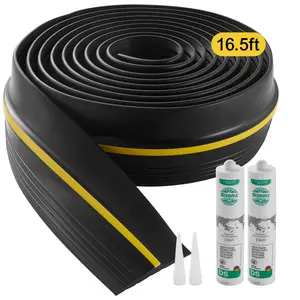 VEVOR Garage Door Threshold Seal Strip, 16.5 FT Universal Garage Door Floor Seal Strip with Adhesive, Garage Door Bottom Weatherproof Strip, Upgraded Thick PVC DIY Weather Stripping Replacement, Blac