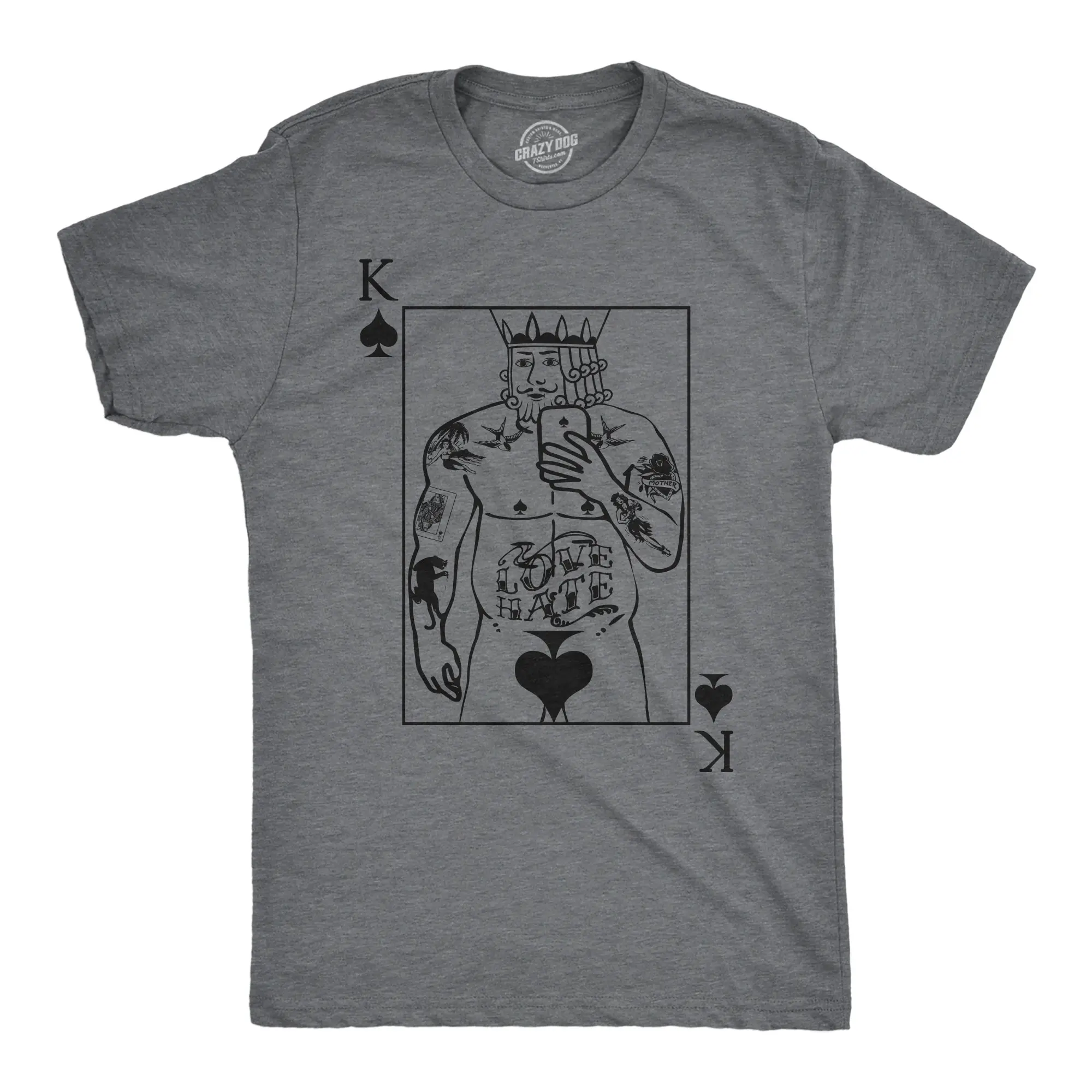 Mens Funny T Shirts King Of Spades Sarcastic Playing Card Graphic Novelty Tee for Men Mens Funny T Shirts Cool Vintage Fashion T-Shirt Gift Classic Menswear Funny Sarcastic Short Sleeve Novelty Tees for Guys Dark Grey