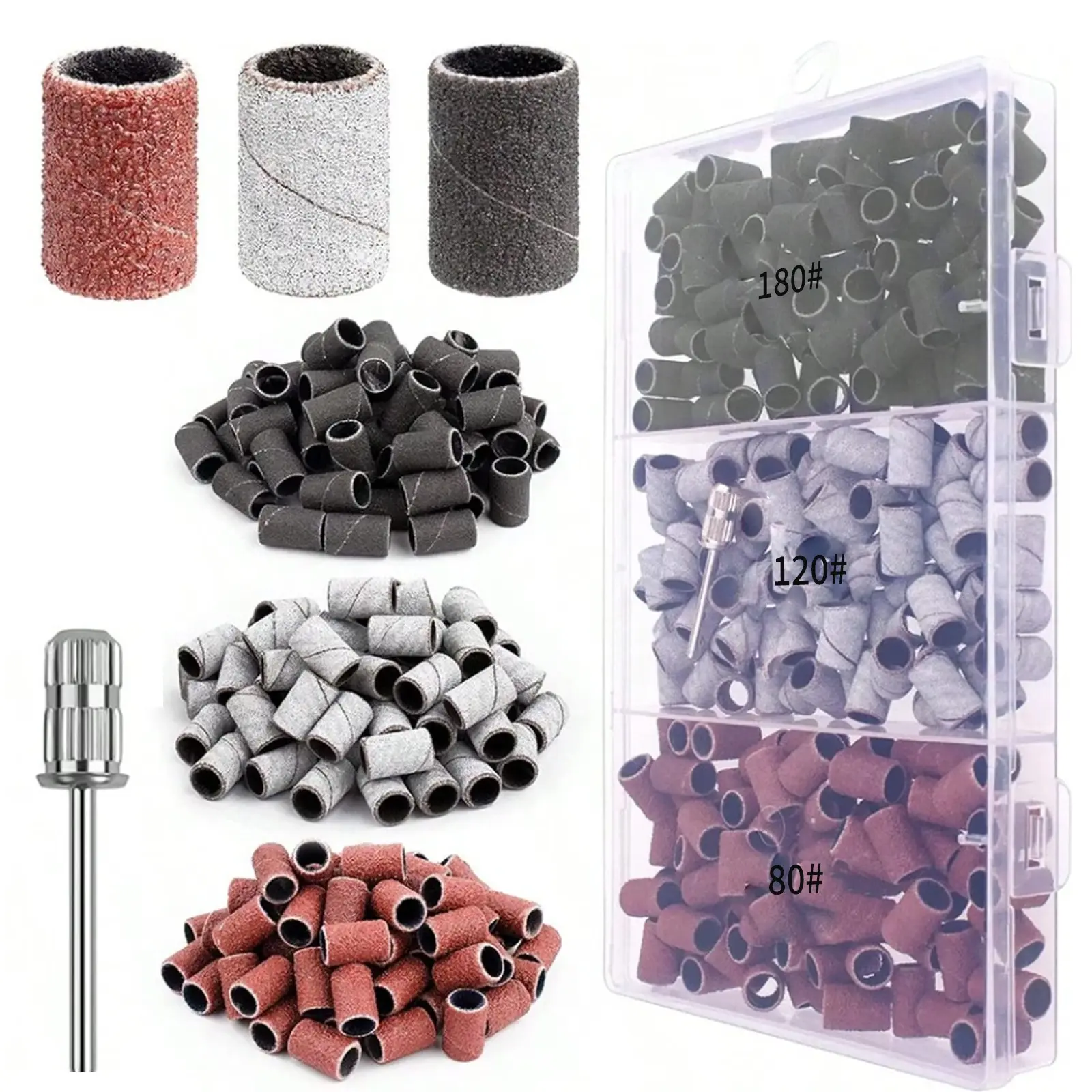 210pcs Sanding Bands with 3/32 Inch, Suitable for Nail Drill, 80# 120# 180# Fine Grit Nail File for Acrylic Nails, Gel Manicures, Cosmetic Manicure and Pedicure, Diy Pedicure, Designed for Nail Drills, Nail Tools Set, Acrylic Nail Supplies
