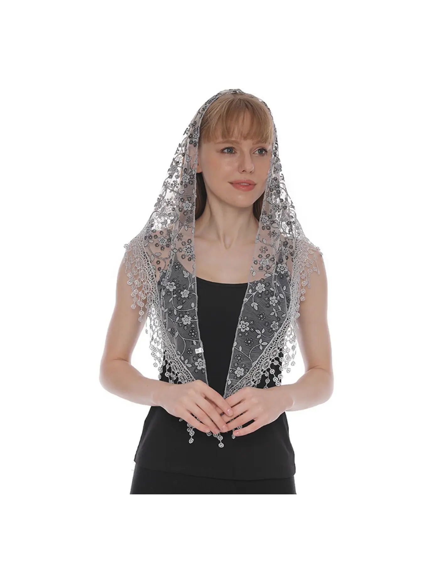Spring and Autumn Floral Lace Korean-style Triangle Scarf Classic Breathable Hollow-out Solid Color Women's Triangle Scarf Decorative Headscarf Fashion Shawl Wrap