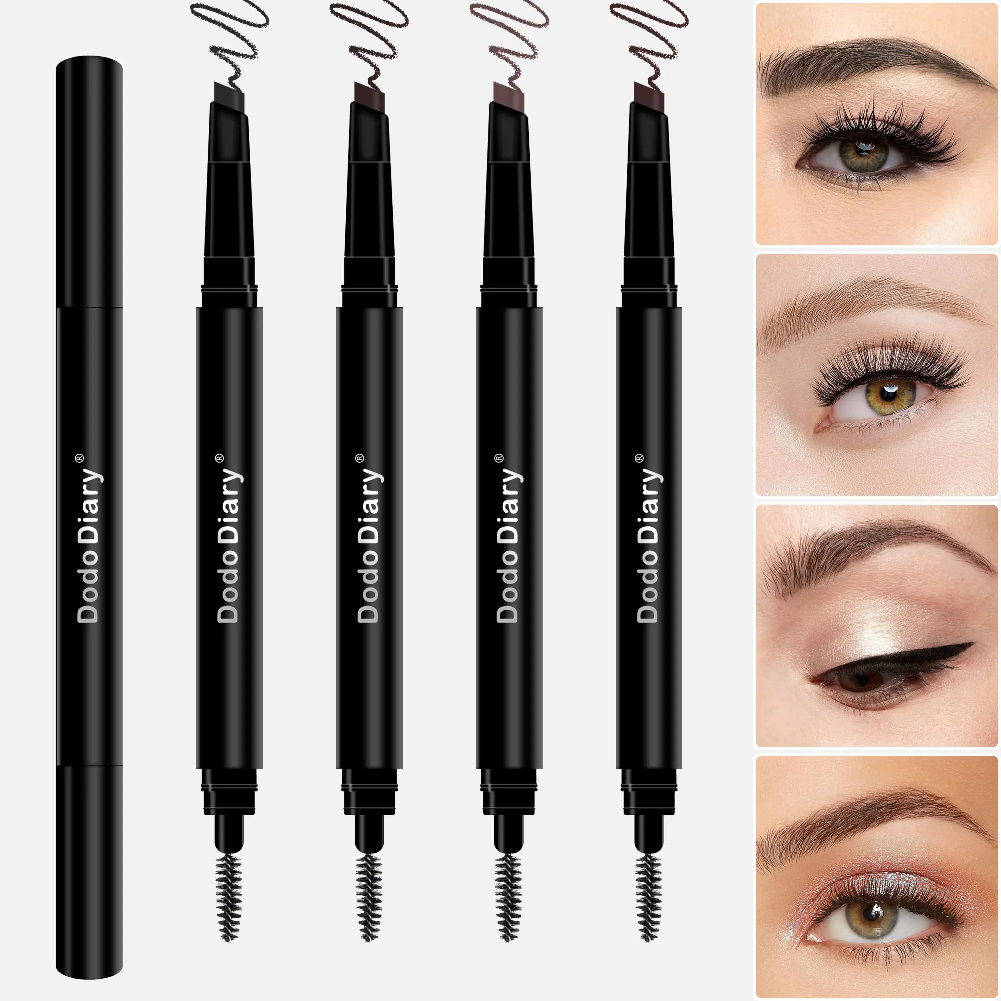Viral 4Pcs Dual-Ended Eyebrow Pencil Set, Waterproof Long Lasting Smudge-Proof Brow Pen, Triangular Slanted Tip with Spoolie Brush, Beginner Friendly Natural Defined Eyebrow Makeup