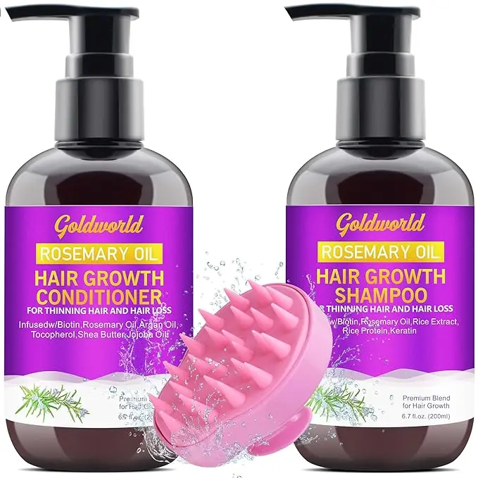 Hair Growth Shampoo & Conditioner Set with Scalp Massager for Hair Loss - Sulfate Free with Rosemary, Keratin & Biotin