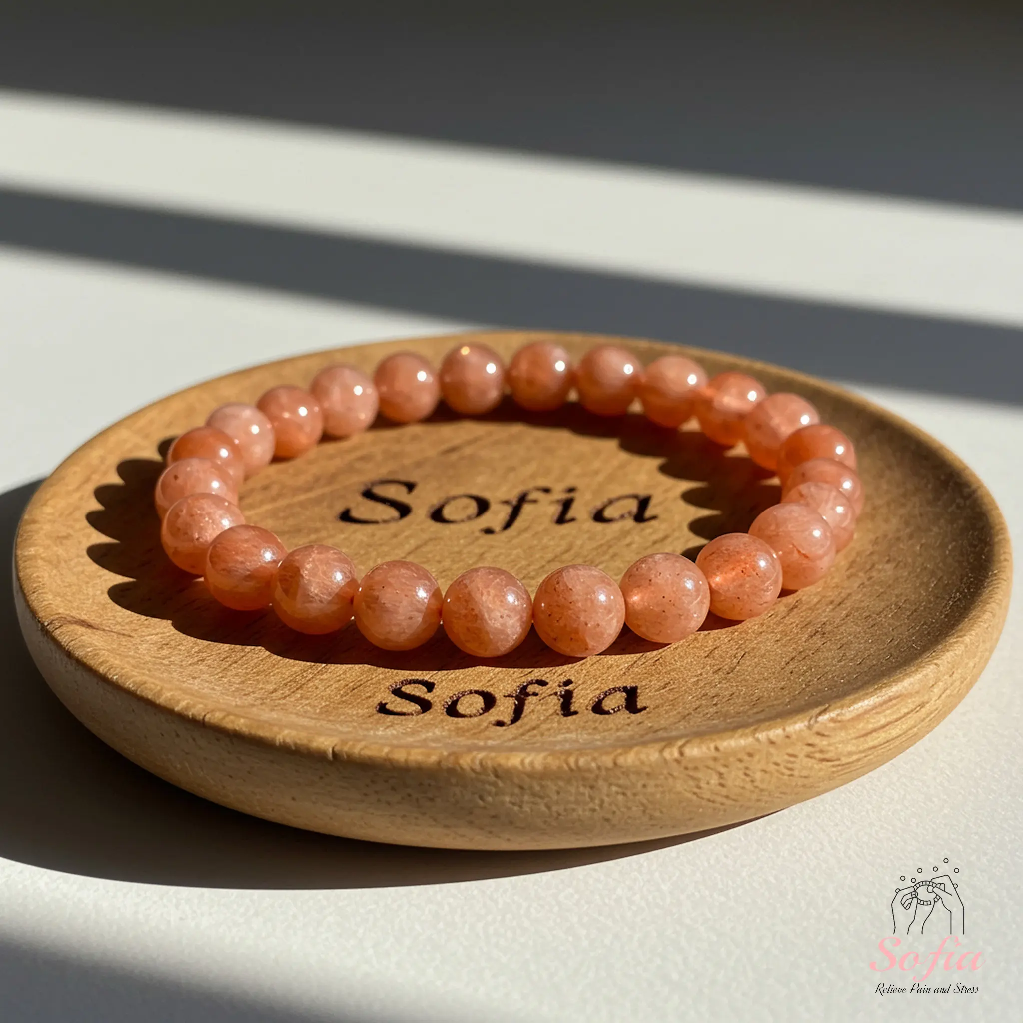Sofia 6mm Natural Sunstone Beaded Bracelet, Peach Orange Crystal Stretch Handmade Boho Style, Casual Natural Crystal Bracelets & Anklets with Boho Vibe for Daily Outfits