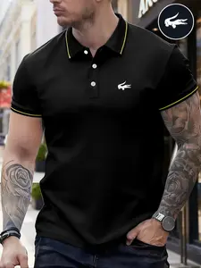 Men's Regular Fit  Contrast Trim Polo Shirt, Casual Short Sleeve Half Zip Top for Summer, Fashion Men's Clothes for Daily Wear, Tropical, Casual Golf Polo