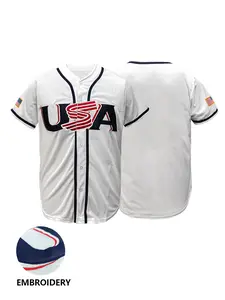 USA Embroidered Baseball Throwback Jersey Men Women, Retro American Flag Button Up Sports Shirt, Athletic Tops, Breathable Quick Dry Baseball Uniform