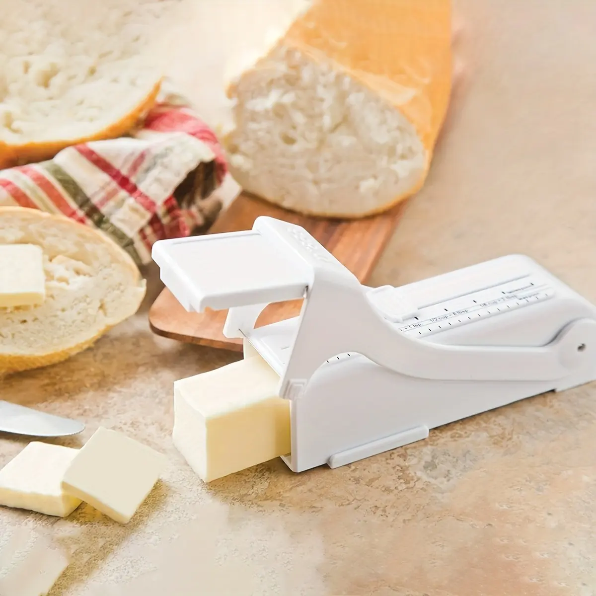 One-Hand Controlled Butter Slicer, Portion Control Butter Dispenser, Kitchen Butter Cutter, Adjustable Thickness Butter Slicing Tool, Butter Slicer for Toast Bread Pancakes Baking and Breakfast, Versatile Use