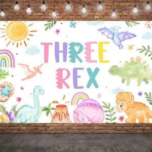 Cute Dinosaur T-Rex Wall Hanging Backdrop, 1PC Polyester 2D Flat Backdrop Picture, Party Decoration Supplies Banners for Kids' 3rd Birthday Parties