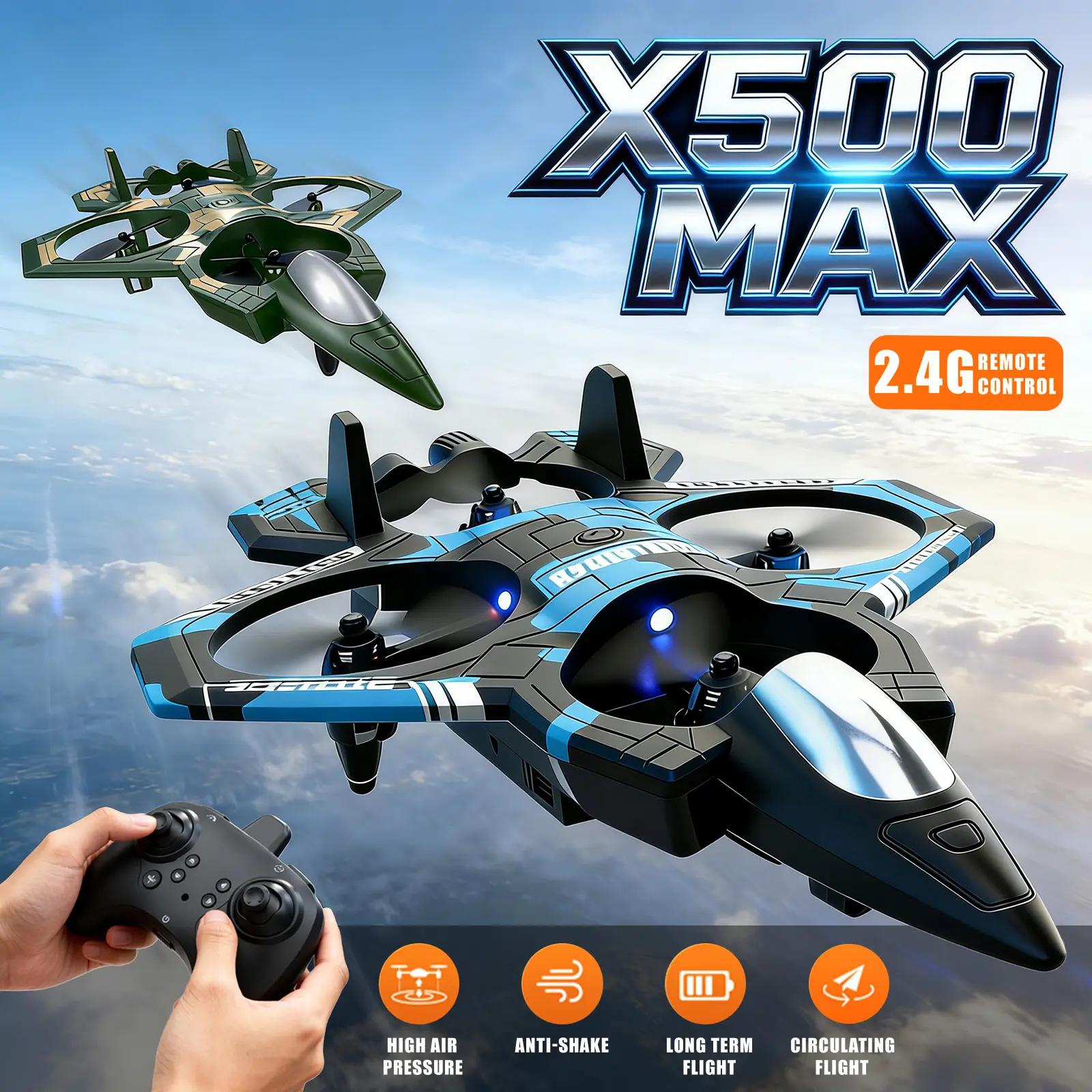 Stunt Flying Fighter Jet Style Drone Toy, Remote Control Fighter Jet, Stunt Fighter Jets Toy With 360° Flips & LED Lights, Beginner-friendly Remote Control Airplane, Holiday & Birthday Gifts