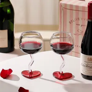 Heart Base Glass Highball Cup (1/2 Pieces), Transparent Round Body + Heart Base, Reusable Champagne & Wine Glass, Elegant Gift, Stylish Glass Cups