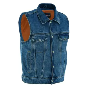 Vance Mens Blue Jean Style Denim Motorcycle Vest